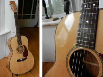 Completed guitar and close-up of top