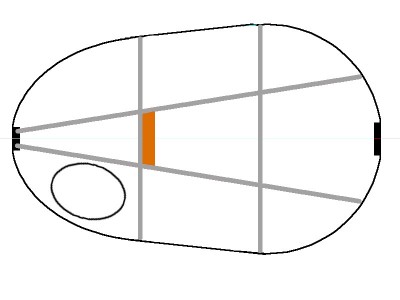 My preliminary plan (not to scale - the bridge plate should be more toward the tail.)